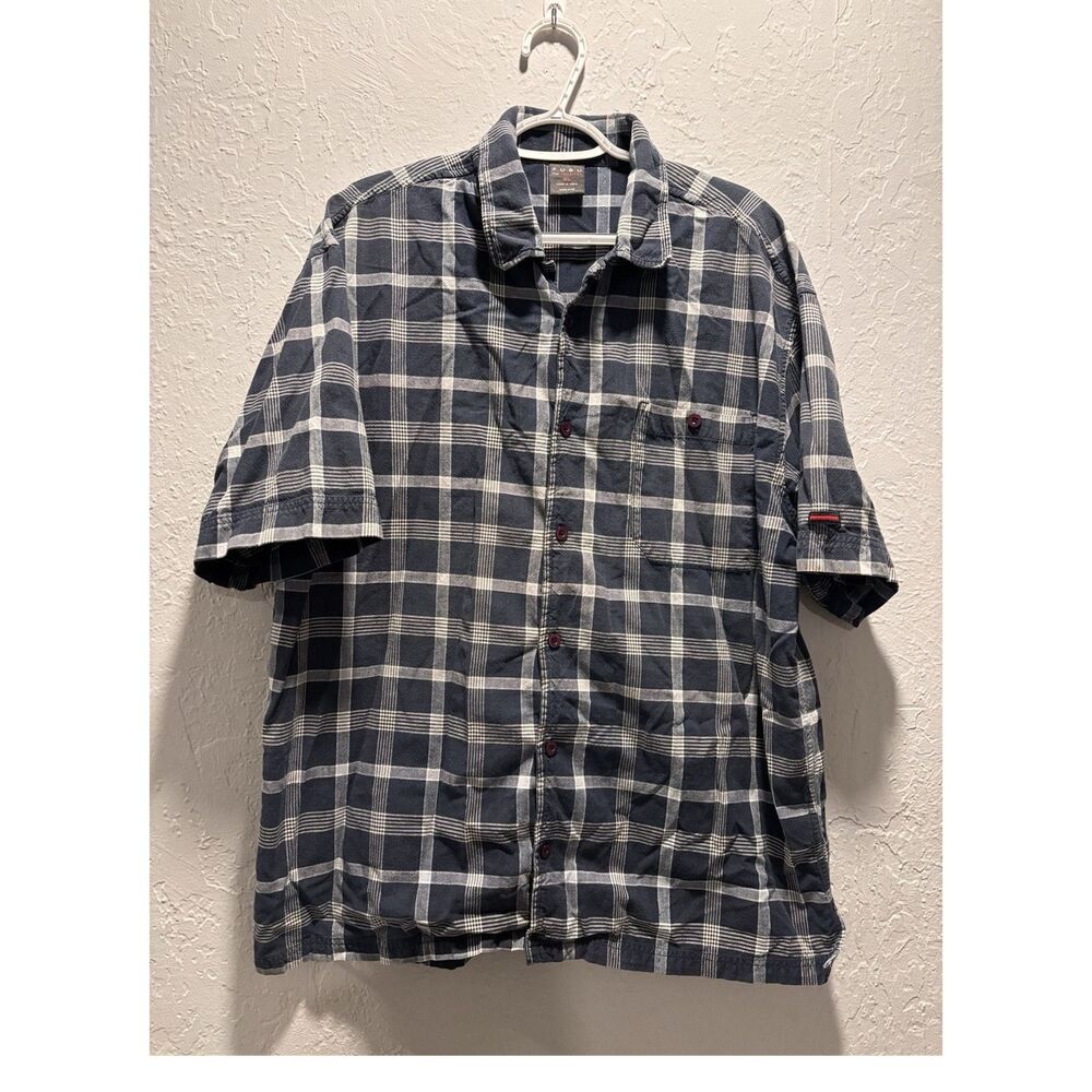 FUBU The Collection Men's XL Blue White Plaid Cotton Button-Up Short Sleeve